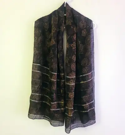 NEW - 175x75cm Black Brown Bronze Sparkly Striped Women's Scarf, View more