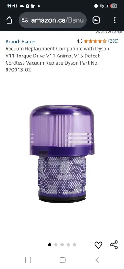Keep your Dyson vacuum running smoothly with this BSNUO replacement filter. Compatible with Dyson V1...