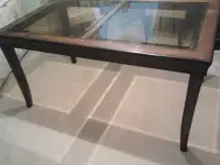 Wooden table with Cristal on the top  + 2 chairs