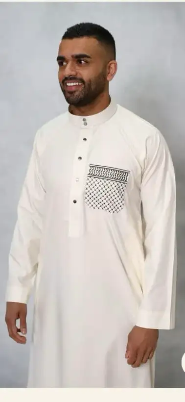 * New * Cream Thobe with Black and White Pocket Detail, View more