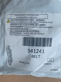 New Whirlpool Dryer replacement belt part no. 341241