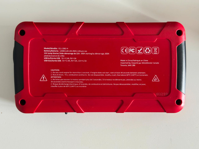 MotoMaster Booster Pack/Jump Starter & USB Power Bank, 600AMP in Other Parts & Accessories in Markham / York Region - Image 2