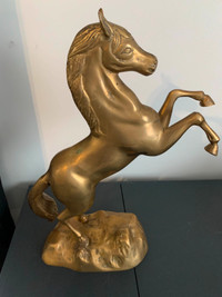 Large Brass Horse Rearing Figurine - 15in tall
