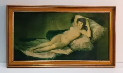 La Maja Desnuda nude woman painting Goya Spain wood frame canvas, View more