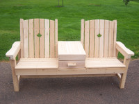 Cedar double seat bench with table w/ drawer