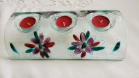 GLASS TEALIGHT, HAND PAINTED, CANDLE HOLDER