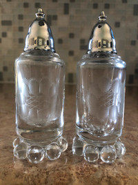 Vintage Hughes Etched Cornflower Salt and Pepper Shakers