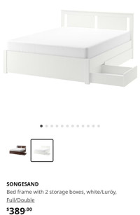 Queen bed with storage, nightstand, mattress 