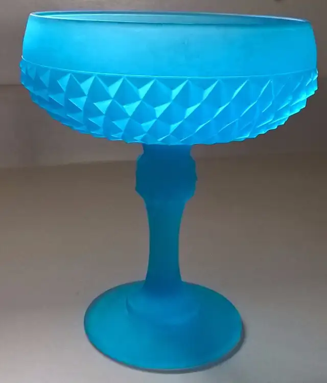 Vintage Indiana Glass Frosted Blue Satin Glass DIAMOND POINT in Arts & Collectibles in Oshawa / Durham Region - Image 5