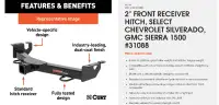 Curt FRONT mount hitch for Chev GMC