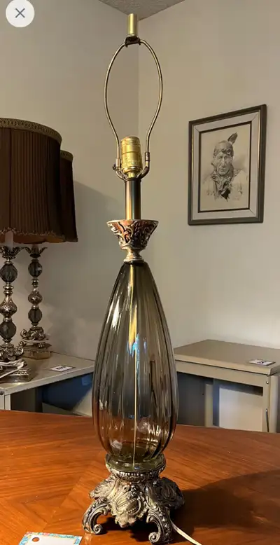 Tall Vintage Smoked Glass Lamp, View more