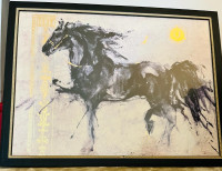 Beautiful black and white large Horse painting
