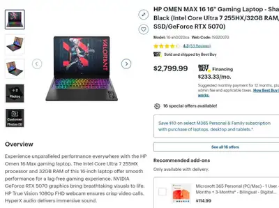 HP OMEN Max 16 (RTX 5070, 32GB RAM) + Victrix Pro BFG Wireless C, View more