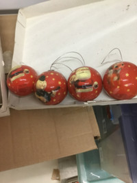 Vintage set of 4 red Santa, reindeer and snowman glass ornaments