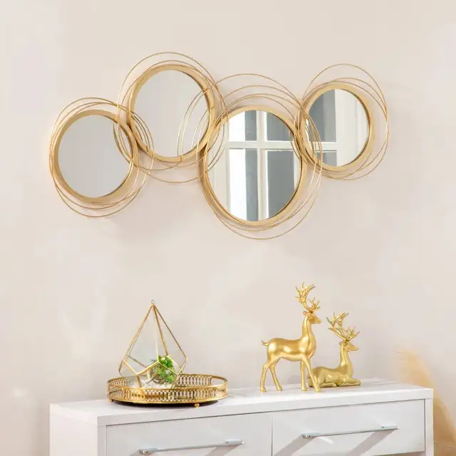 Metal Wall Art Gold Frame Circle Bathroom Mirror Decor Home Hang in Home Décor & Accents in Markham / York Region - Image 2