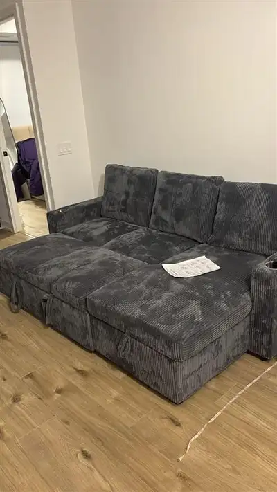 Dark Grey Corduroy Sectional Sofa, View more