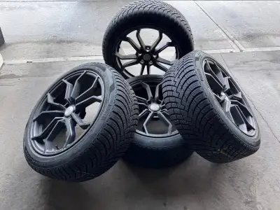 Only 10000km 8.5mm or 9/32inch tread. One tire needs minor repair. Rims are Tesla spec - 18x8.5 inch...