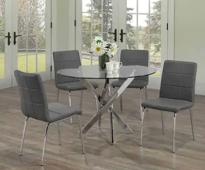 Brand New Glass Dining table with 4 chairs set, View more