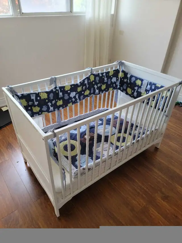 IKEA SOLGUL Crib with mattresses, blank and side cushion. in Cribs in Mississauga / Peel Region - Image 11