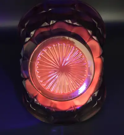 Vintage introduced in 1977 Indiana Glass Sunset Red and Amber Basket. The base glows bright orange u...