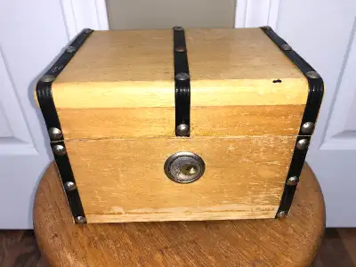 Vintage Handmade Wooden Chest with Lock & Key 7"L X 5 1/2"W X 5", View more