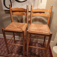 2 vintage bar height wood chairs stool excellent condition