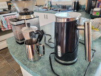 Coffee: grinder, milk frother, percolator