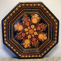 PRICE DROP ! Hand Painted Black Lacquered Mexican Folk Art Tray