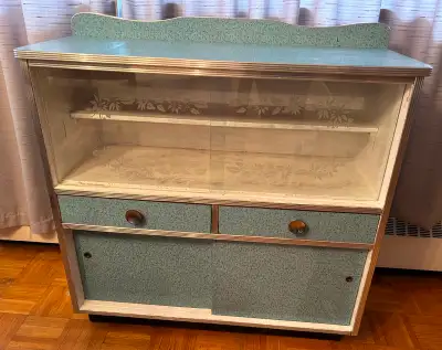 VINTAGE RETRO BLUE FORMICA KITCHEN SIDEBOARD - 1950's, View more