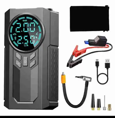 This portable air compressor and jump starter is in new condition and ready to go. It features a dig...