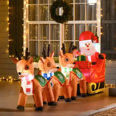 4.5ft Christmas Decoration with Santa Claus on Sleigh and 3 Deer, View more
