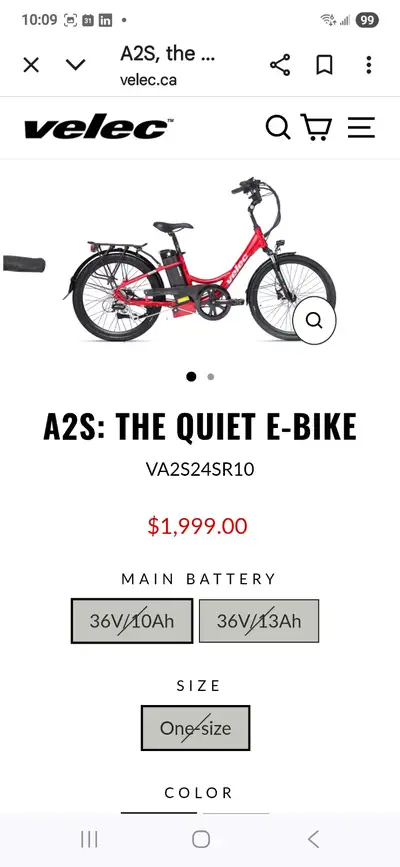 Velec A2S Red Ebike, View more