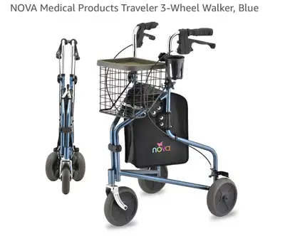 New NOVA Medical Products Traveler 3-Wheel Walker, Blue, View more