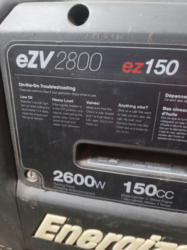 Generator energizer eZV2800. in Outdoor Tools & Storage in Calgary - Image 2
