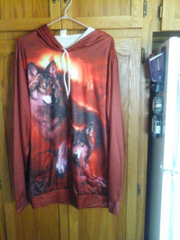 Mens wolf print hoodie+T-shirt