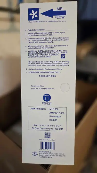 Three pack of furnace filters. MERV 11 15 3/8 x 25 1/2 x 5 1/4" Made in Canada I paid $100, includin...