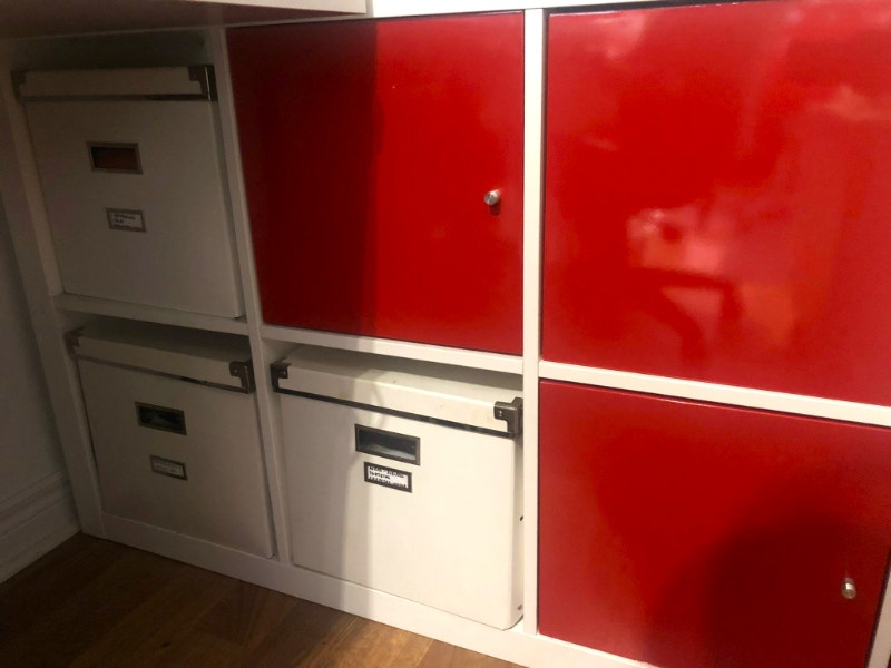 High Gloss White Ikea KALLAX Shelf 4 Red Doors Bookcases & Shelving