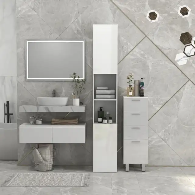 Tall Bathroom Cabinet, High Gloss Storage Cabinet with Doors and in Storage & Organization in Markham / York Region - Image 7