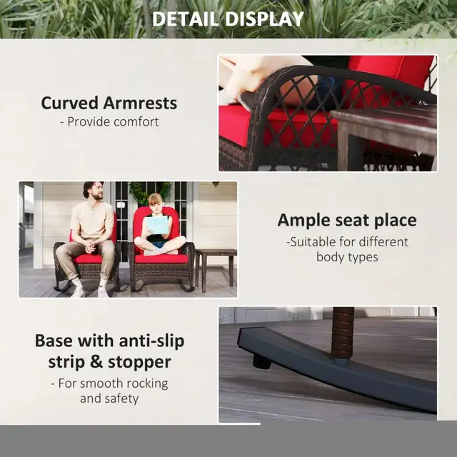 Outdoor Wicker Rattan Rocking Chair Set of 2, Patio Rocker with  in Patio & Garden Furniture in Markham / York Region - Image 6