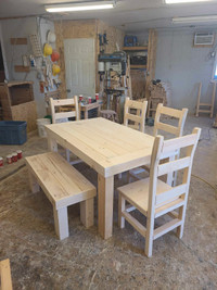 Brand New built Country Harvest Table/bench/chairs unfinished