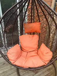 Patio Hanging Egg Chair w/ Stand & Cushions