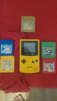 Gameboy color +  pokemon gold, green, blue, red, yellow