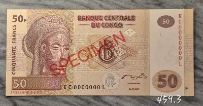 *Spécimen 50 francs 2007 Congo. Specimen banknote., View more