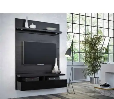 Black TV Wall Mount Unit with Shelves and Drawers still in  box, View more