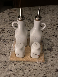 Set of salt, pepper oil vinegar  bottles