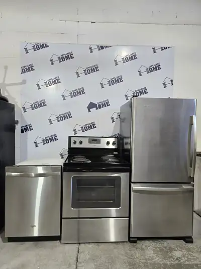 kitchen package stainless fridge stove dishwasher 1 year warrant, View more