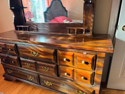 Vintage wooden dresser with hutch mirror, View more