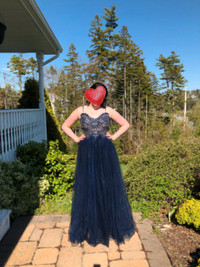 Navy Blue Prom Dress with Gorgeous Beaded Bodice