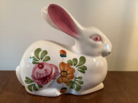 PRICE DROP! Hand Painted Ceramic Bunny Coin Bank from Portugal