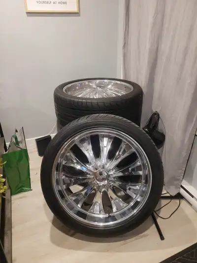 305/35R24 Summer tires on rims. Excellent condition. Tires were barely on truck for half a season so...